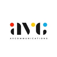 AV Communications logo featuring stylized black letters 'AVC' with red, yellow, and blue dots above each segment, and 'AV COMMUNICATIONS' text beneath.