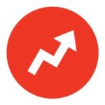 White upward-trending arrow on a red circular background, signaling growth or increase.
