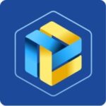 Logo: a 3D hexagon with interlocking blue and yellow ribbons forming a cube on a blue background.