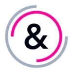 Logo featuring a black ampersand inside a circular ring of pink and gray arcs.