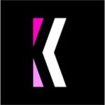 Stylized K logo: a pink vertical bar forming part of a white diagonal stroke on a black background.