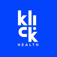 Klick Health logo on a solid blue background.