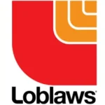 Loblaws logo featuring a red curved block with orange corner shapes and the word Loblaws beneath.