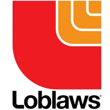 Loblaws logo featuring a red curved block with orange corner shapes and the word Loblaws beneath.