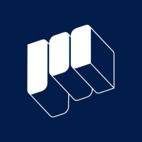 Logo depicting three white rounded rectangular blocks arranged diagonally to form a 3D cube on a navy blue background.