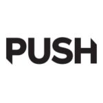 PUSH—bold black text on white background, likely a push button label