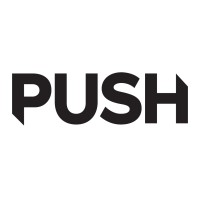 PUSH—bold black text on white background, likely a push button label