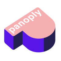 Panoply logo featuring a pink curved shape with the word Panoply and purple geometric blocks in the background.