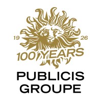 Publicis Groupe 100 Years logo with a golden sun and lion, and the words '100 YEARS' and 'PUBLICIS GROUPE'.