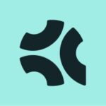 Abstract black curved segments forming a partial circle on a light teal background (logo-style symbol).