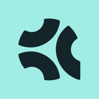 Abstract black curved segments forming a partial circle on a light teal background (logo-style symbol).