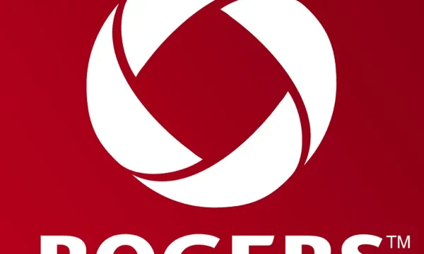 Rogers logo: white circular swirl on a red background with the word ROGERS beneath.