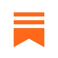 Orange bookmark icon with two short horizontal lines above a pointed bottom. Used to denote saving or bookmarking content.