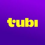 Tubi logo in yellow on a purple gradient background.