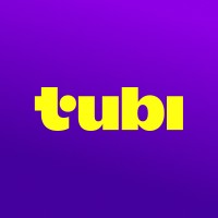 Tubi logo in yellow on a purple gradient background.