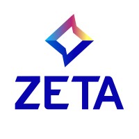 ZETA logo: blue geometric diamond above the bold blue word ZETA.