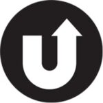 Upload icon button within a black circular badge