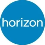 Horizon logo: white lowercase 'horizon' text on a blue circle.
