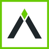 Logo with a stylized black 'A' formed by two diagonal bars and a green diamond at the apex.