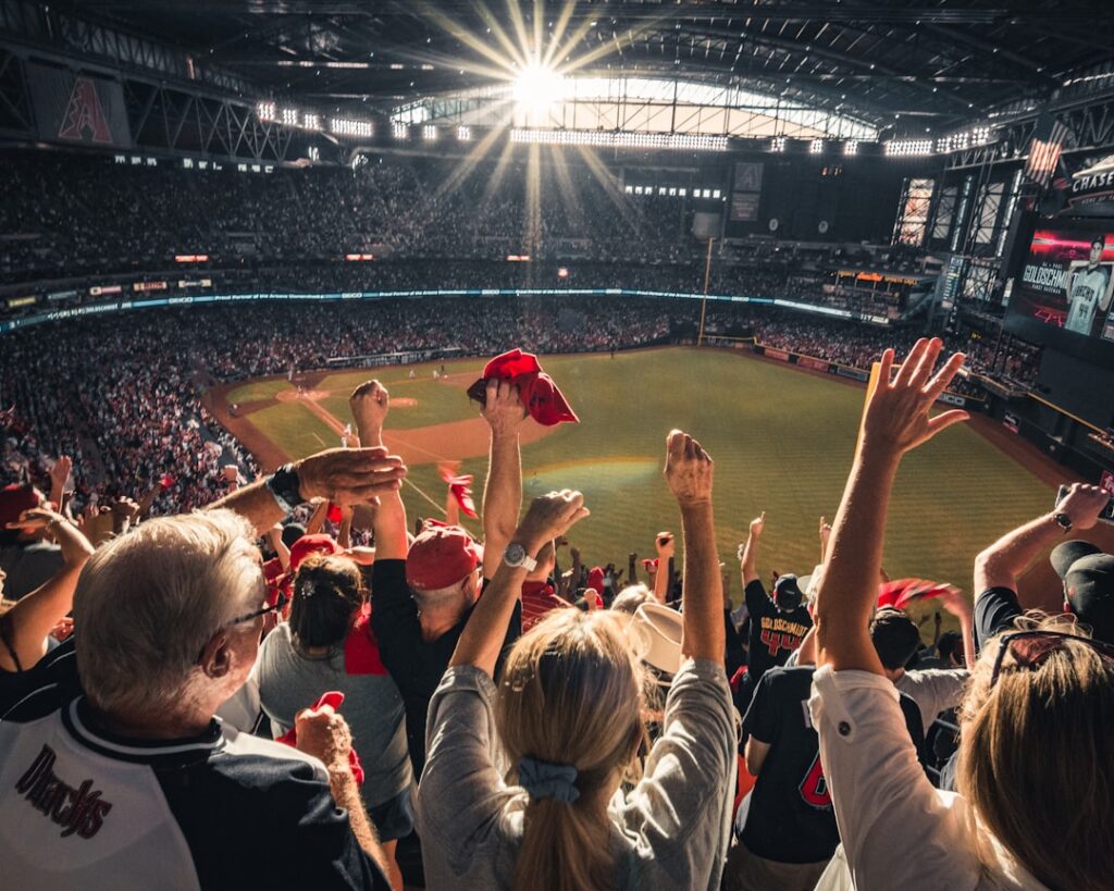 people watching baseball, fans