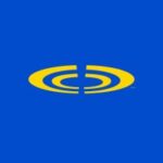 Blue background with a yellow circular ring logo made of curved lines centered on the image.