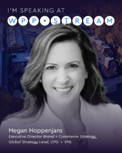 Megan Hoppenjans headshot on a dark blue event banner reading 'I'm speaking at WPP STREAM'.