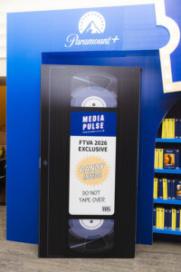 Life-size VHS tape display for a Paramount+ promo with'Candy Inside' and 'Do Not Tape Over'.